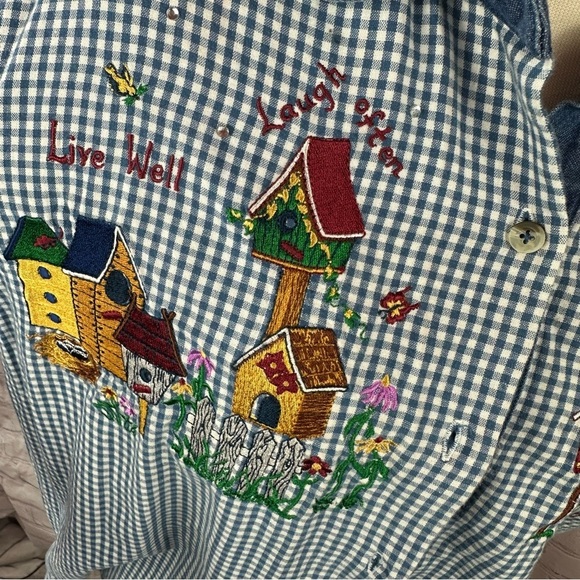 the quacker factory long sleeve embroidered sz sm 100% cotton bird house granny - Picture 5 of 9